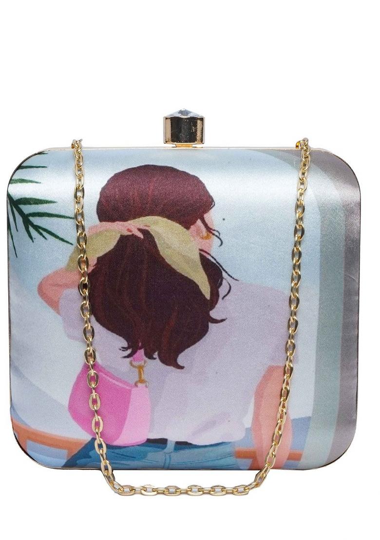 Women Abstract Printed Box Clutch