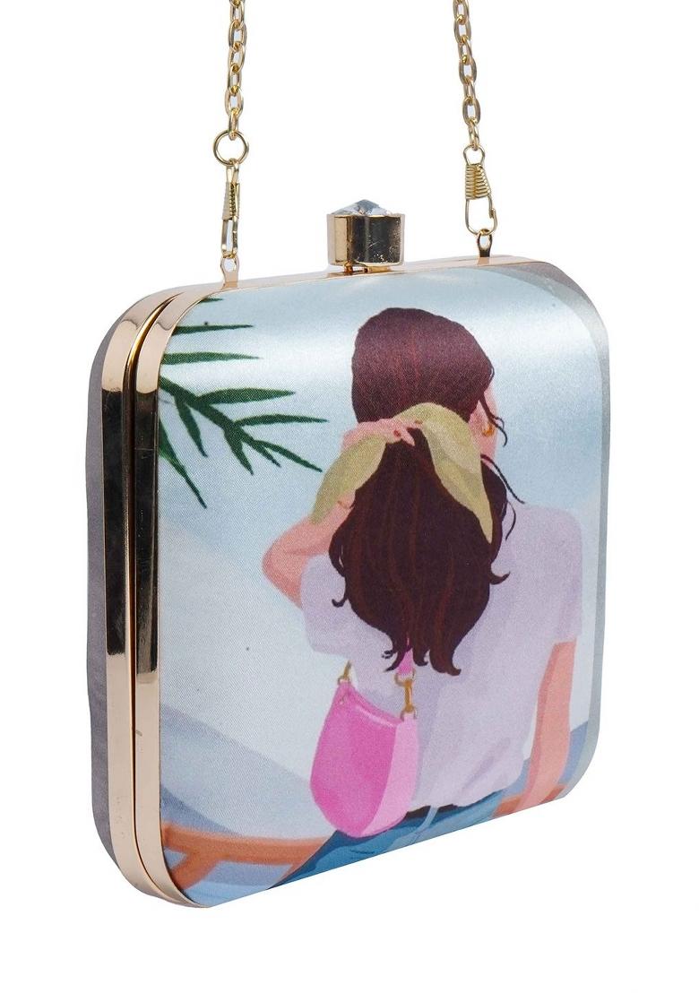 Women Abstract Printed Box Clutch