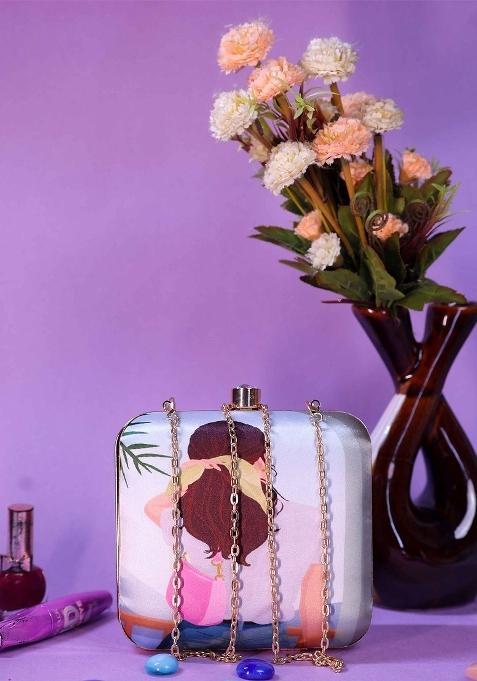 Women Abstract Printed Box Clutch