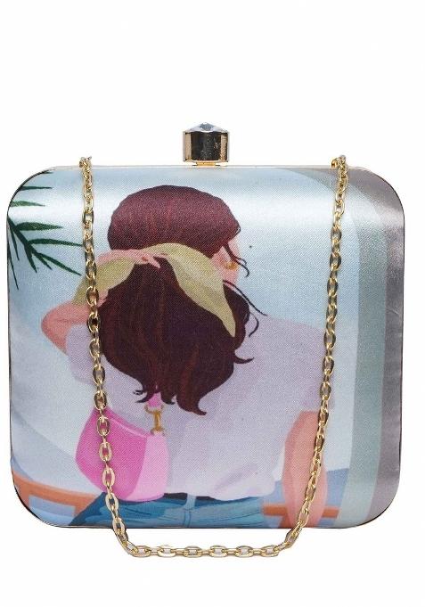 Women Abstract Printed Box Clutch