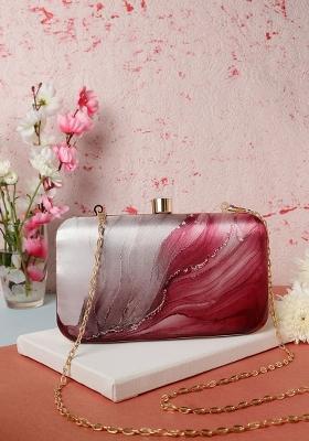 Pink Gold Toned Printed Box Clutch