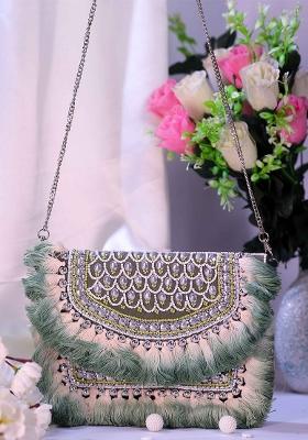 Embellished Half Moon Clutch Bag