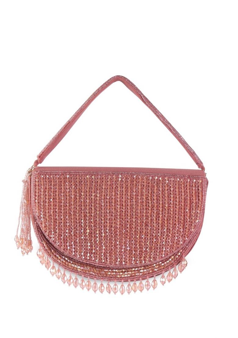 Embellished Half Moon Clucth Bag With Cut Work - Indya
