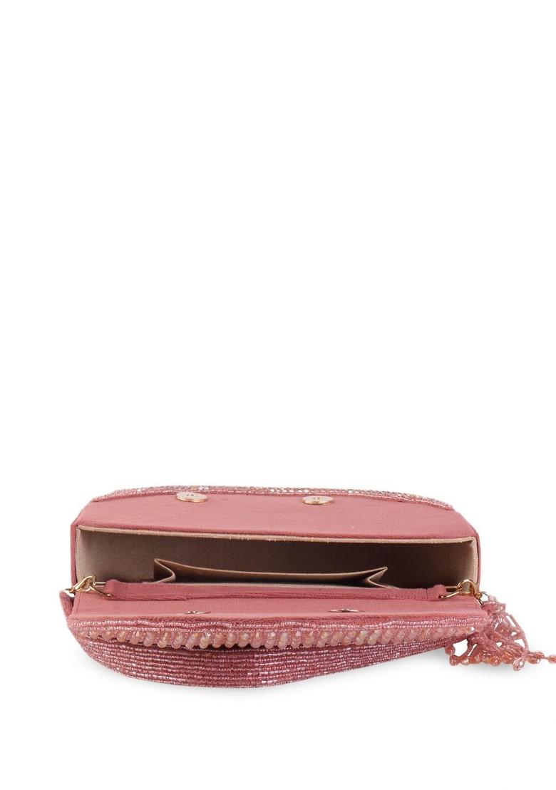 Embellished Half Moon Clucth Bag With Cut Work - Indya