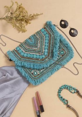Ethnic Motifs Embellished Structured Clutch Bag