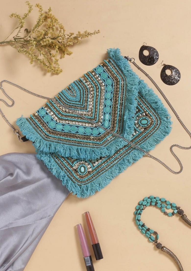 Ethnic Motifs Embellished Structured Clutch Bag