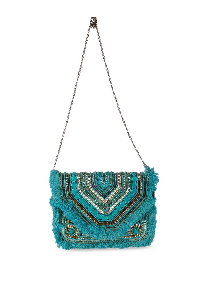 Ethnic Motifs Embellished Structured Clutch Bag