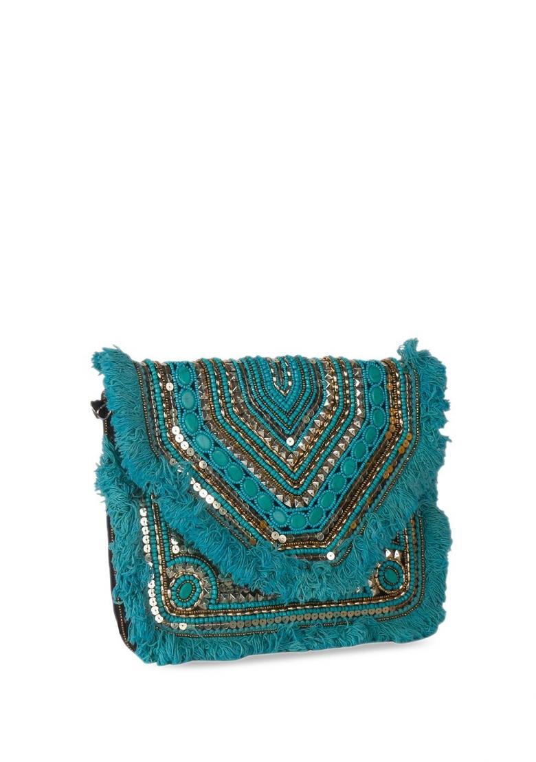 Ethnic Motifs Embellished Structured Clutch Bag
