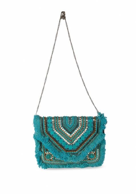 Ethnic Motifs Embellished Structured Clutch Bag