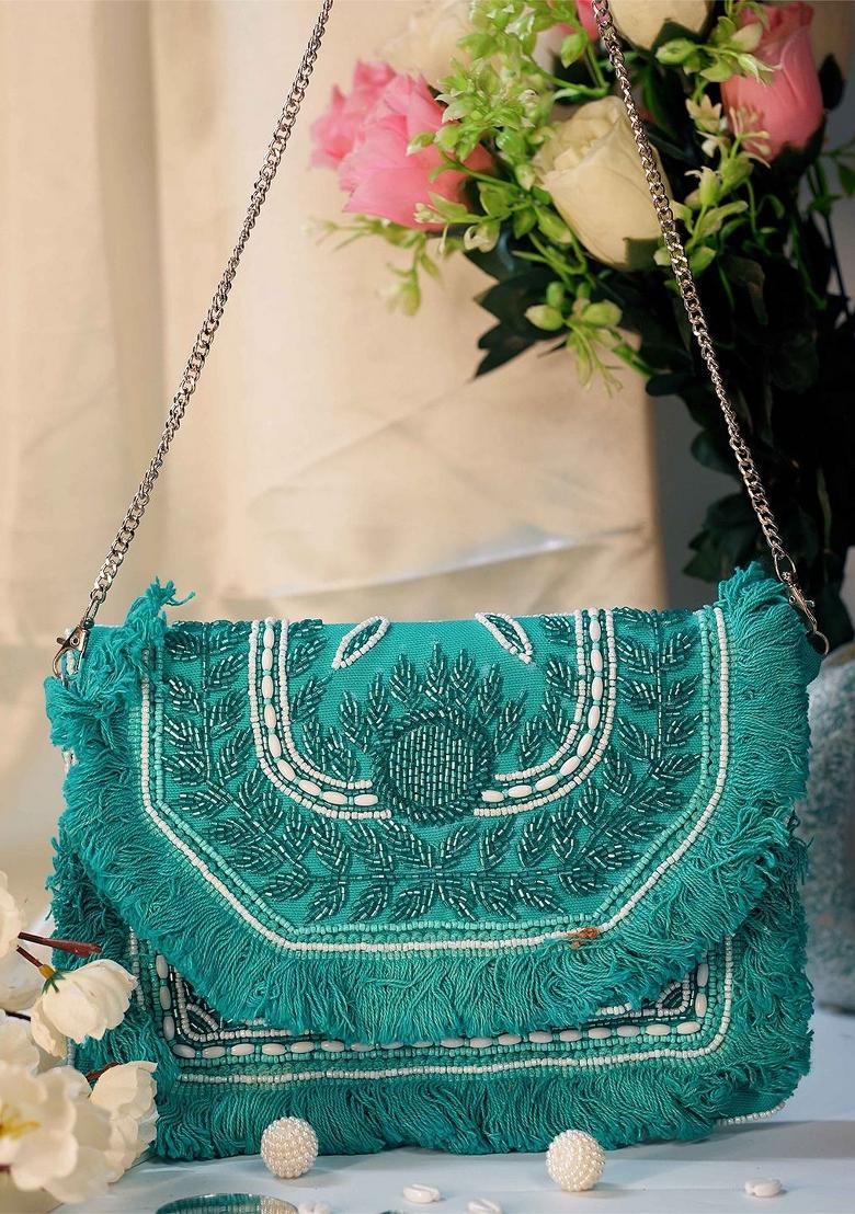 Floral Embellished Structured Clutch Bag