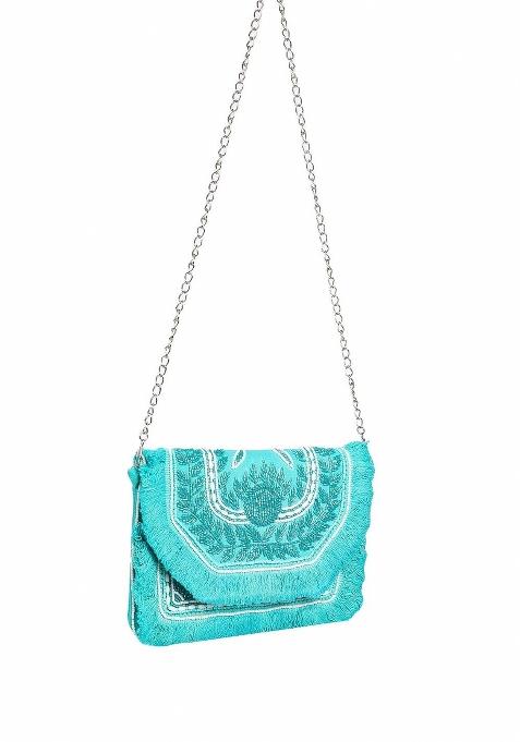 Floral Embellished Structured Clutch Bag