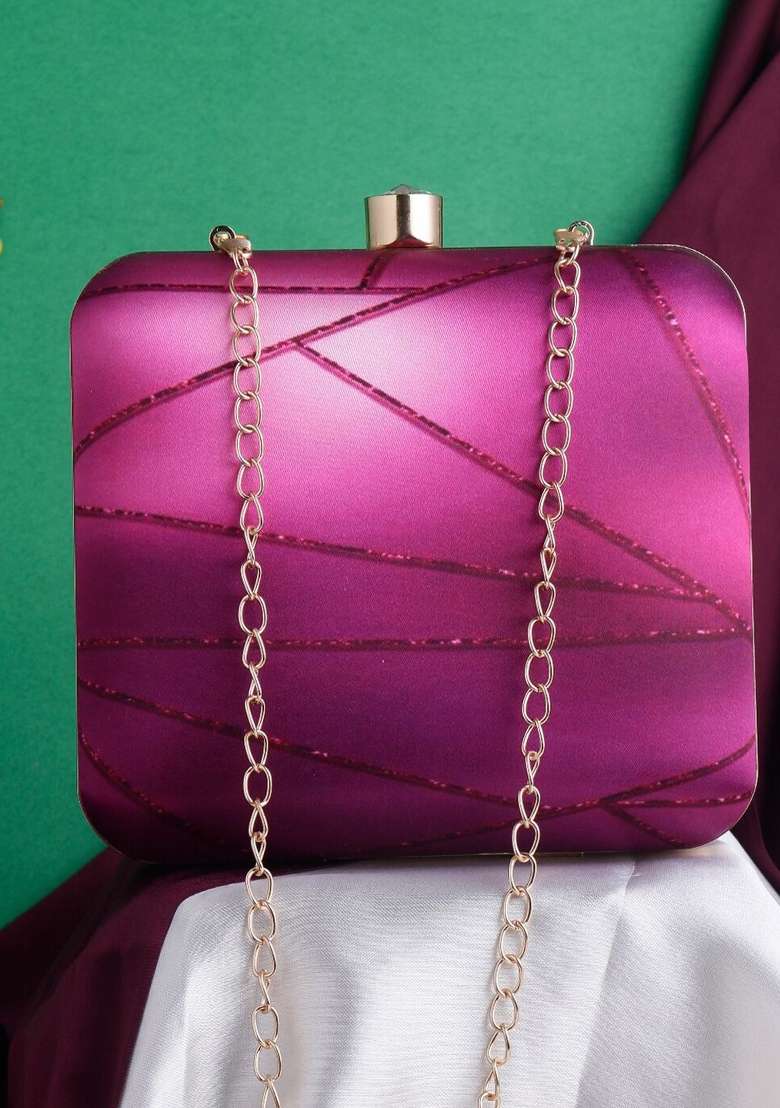 Purple Printed Box Clutch - Indya