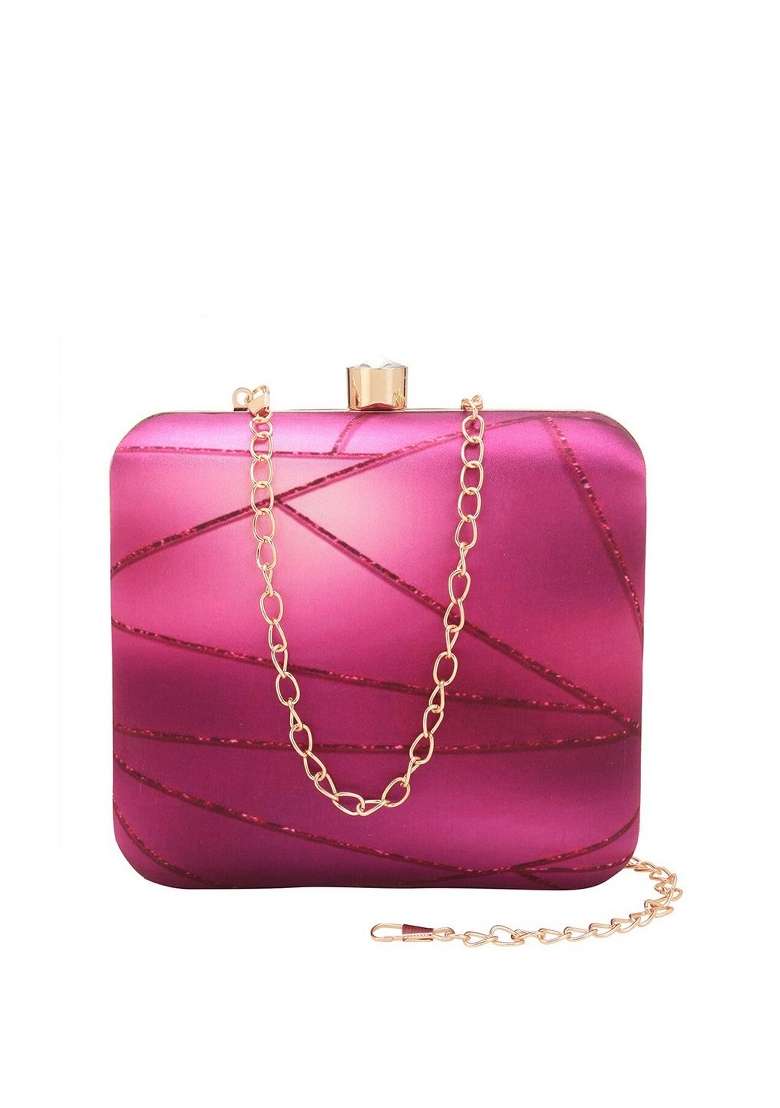 Purple Printed Box Clutch - Indya