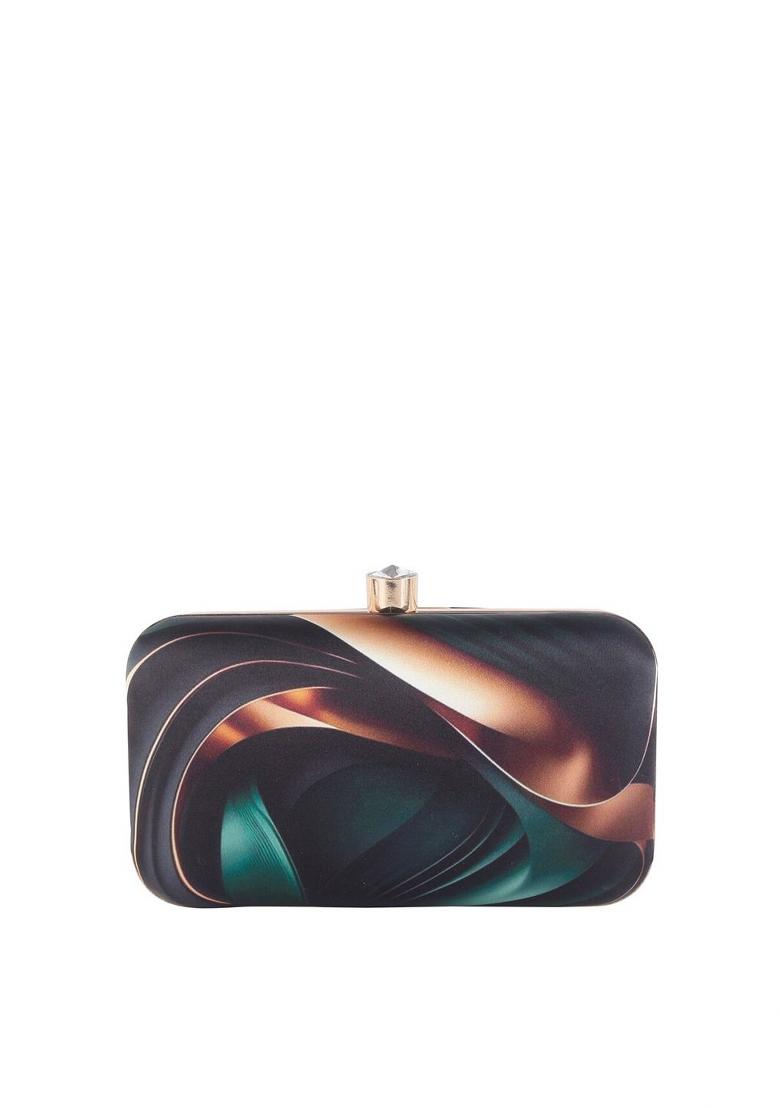 Printed Box Clutch With Sling Strap