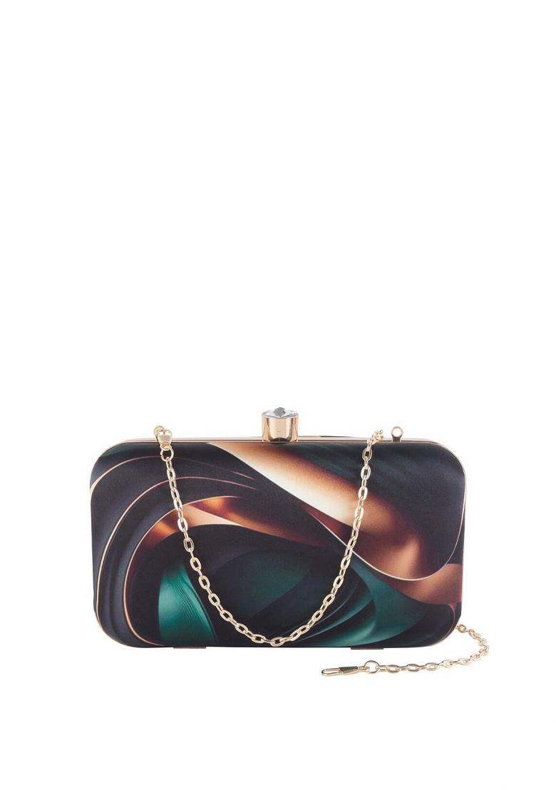 Printed Box Clutch With Sling Strap