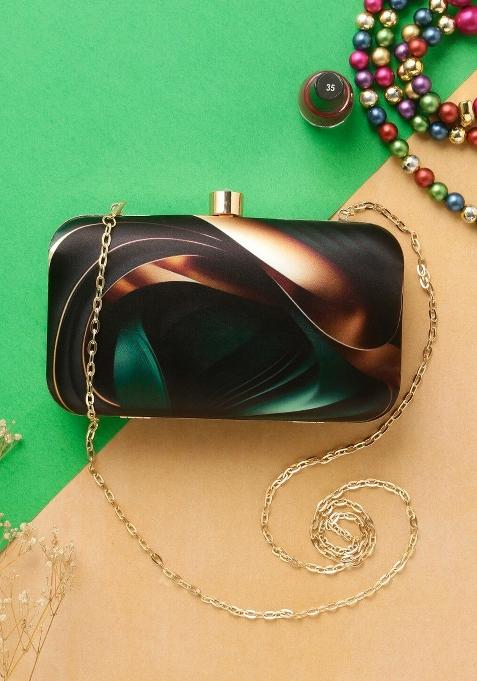 Printed Box Clutch With Sling Strap