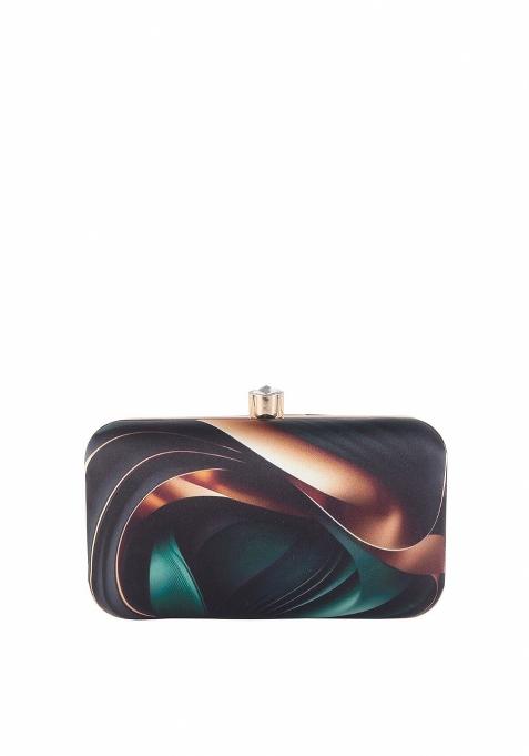 Printed Box Clutch With Sling Strap
