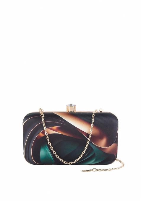 Printed Box Clutch With Sling Strap