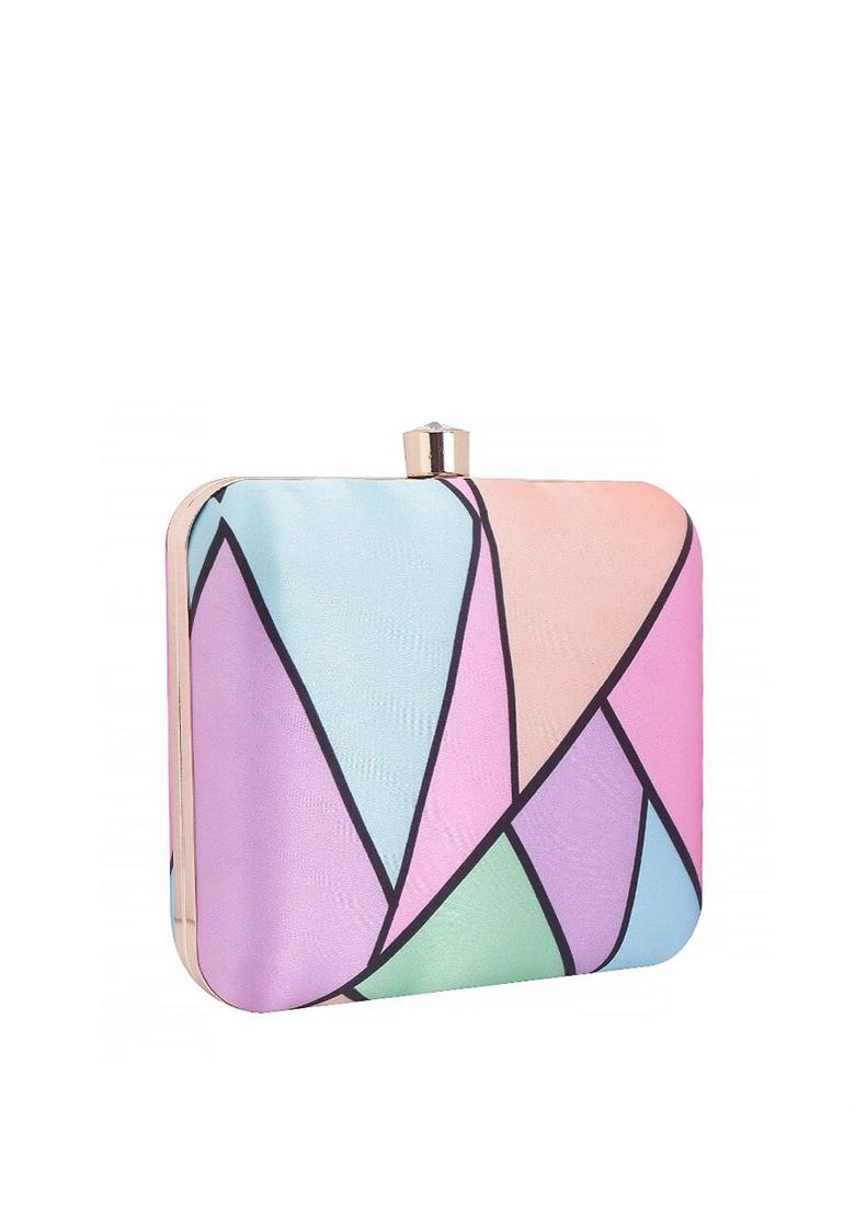 Lavender Sea Green Colourblocked Box Clutch - Indya