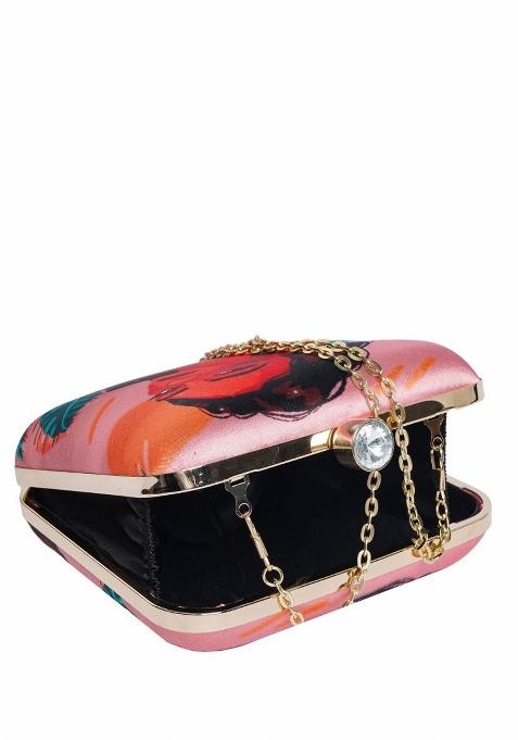 Abstract Printed Structured Clutch With Clutch Chain