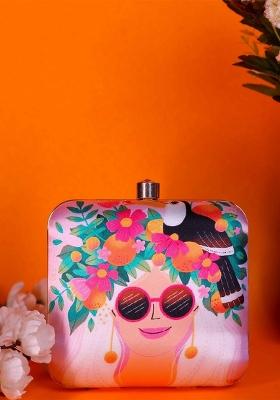 Floral Embellished Structured Clutch Bag