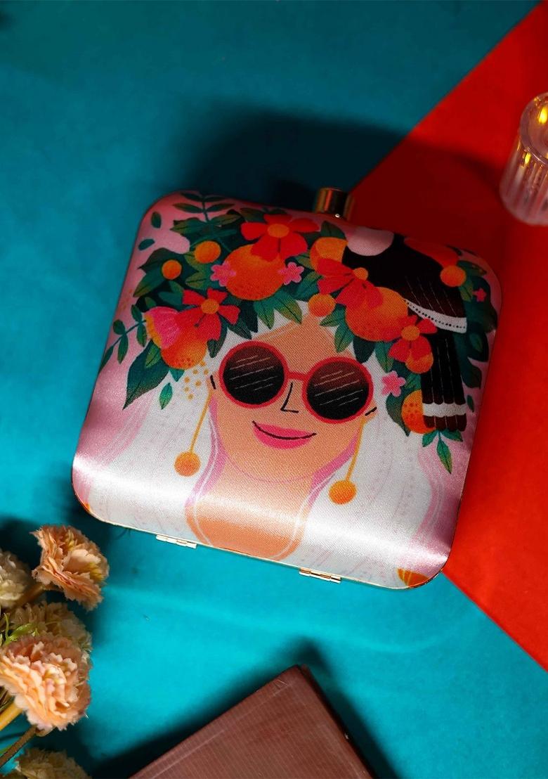 Floral Embellished Structured Clutch Bag