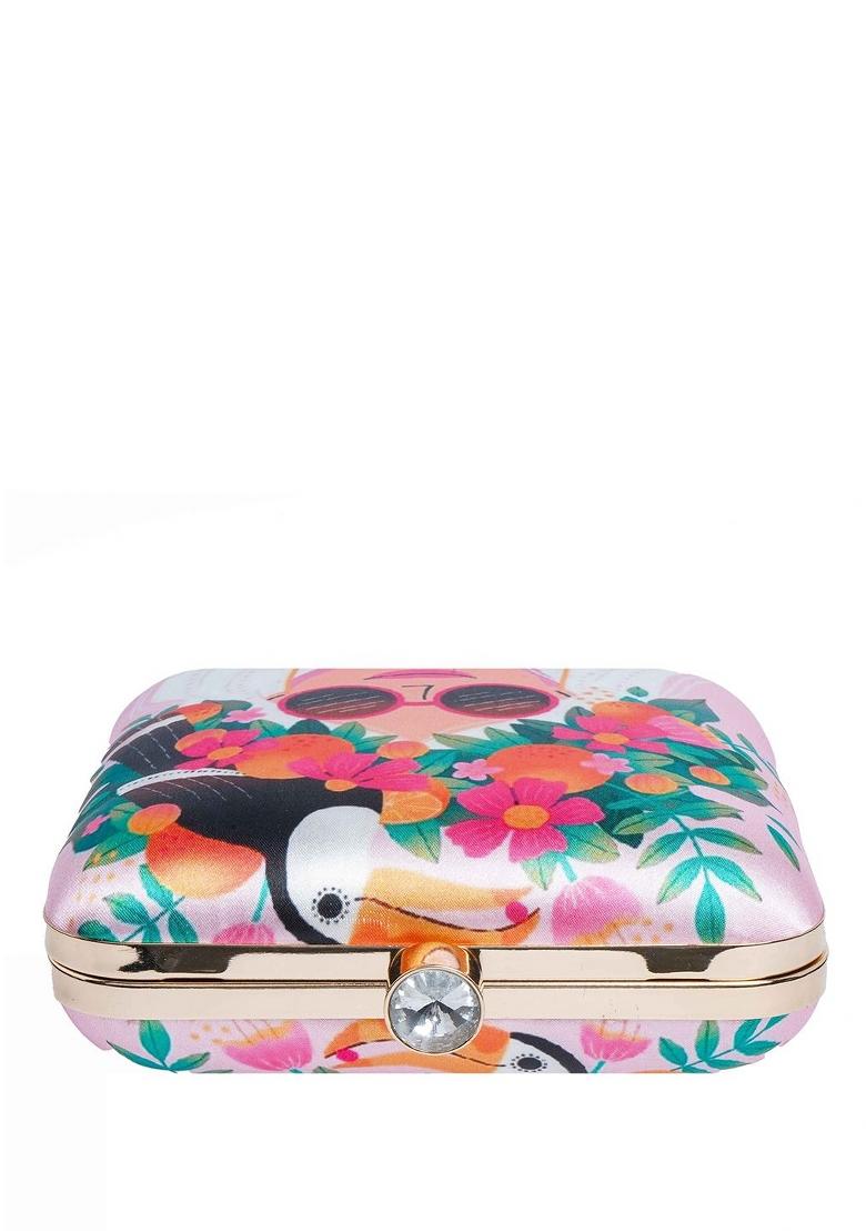 Floral Embellished Structured Clutch Bag