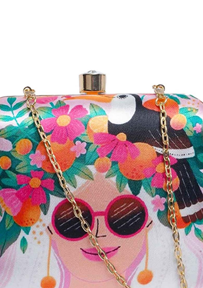 Floral Embellished Structured Clutch Bag