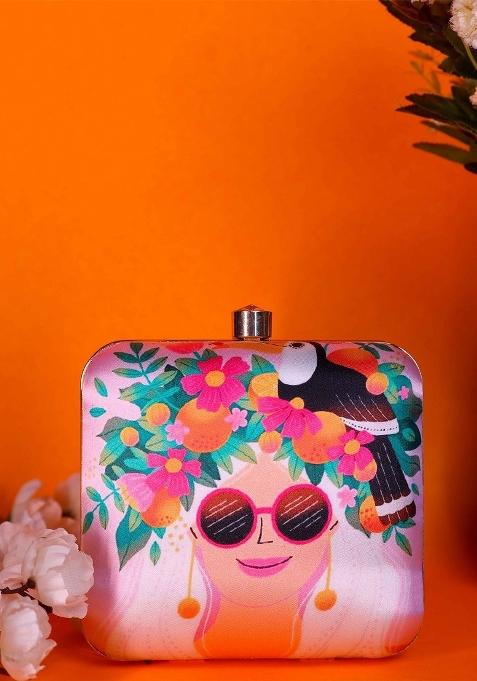 Floral Embellished Structured Clutch Bag