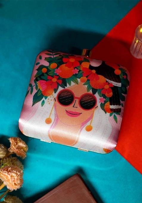 Floral Embellished Structured Clutch Bag