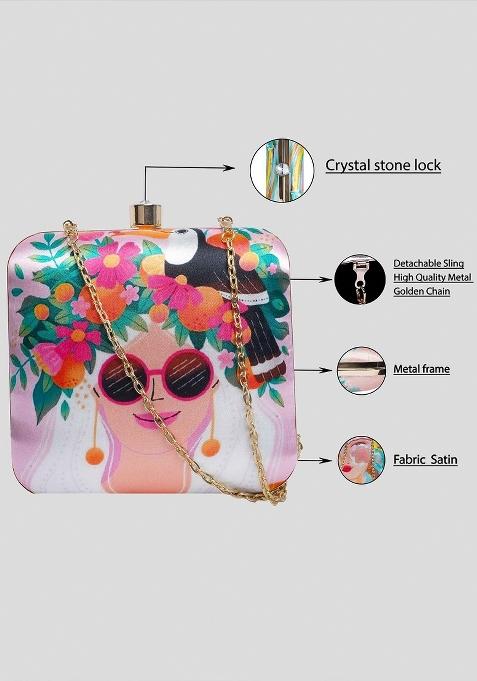 Floral Embellished Structured Clutch Bag