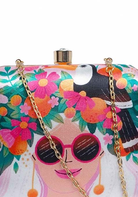 Floral Embellished Structured Clutch Bag