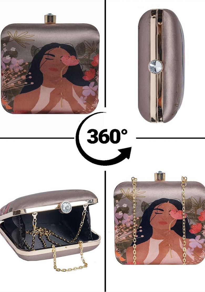 Abstract Printed Structured Clutch With Clutch Chain