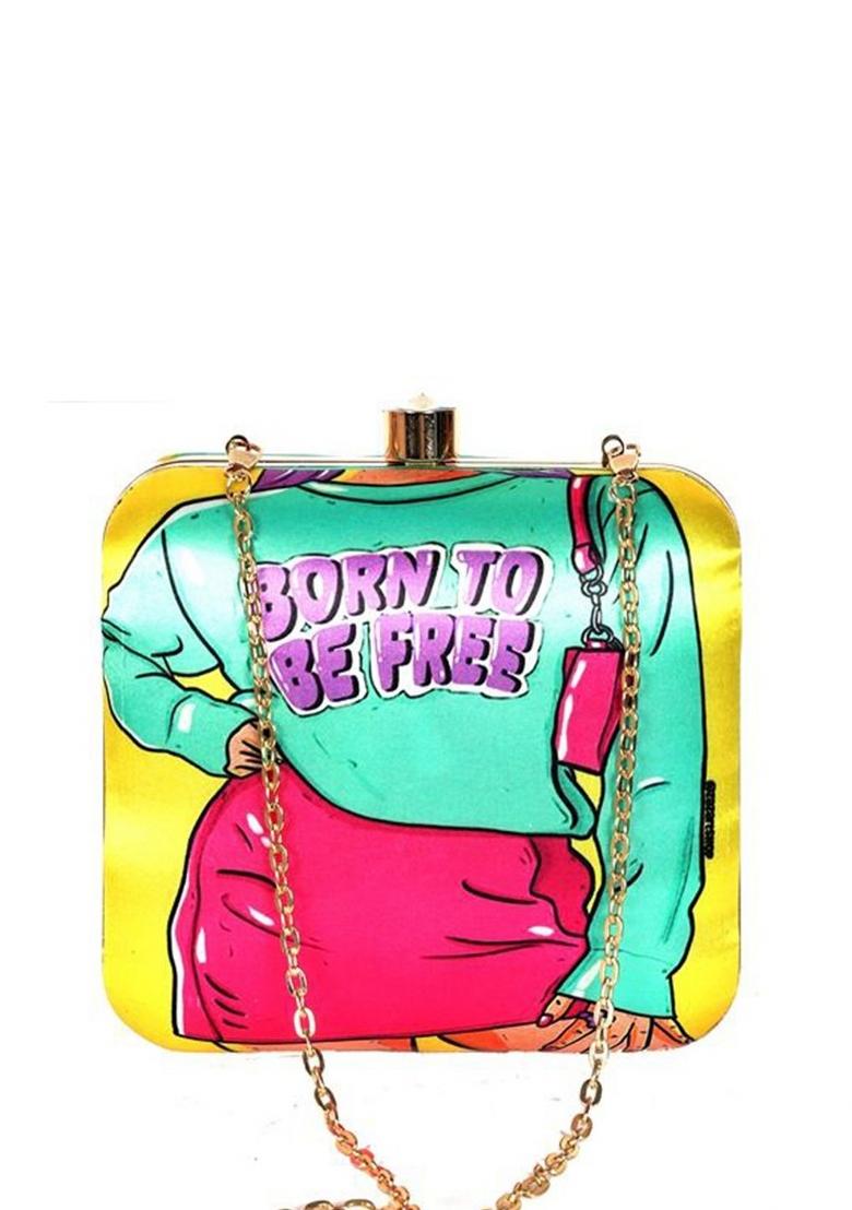 Printed Shoulder Strap Box Clutch