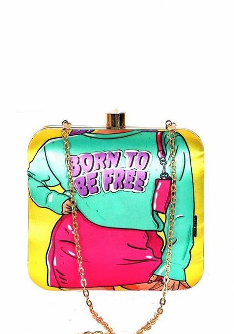 Printed Shoulder Strap Box Clutch