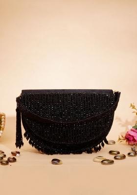 Half Moon Clutch Bag With Tasselled