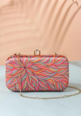 Red Yellow Printed Box Clutch