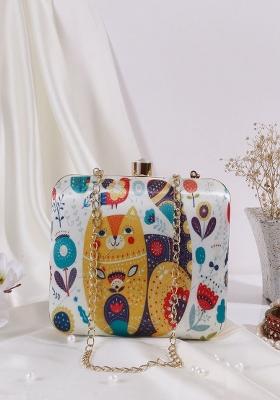 Yellow White Printed Box Clutch