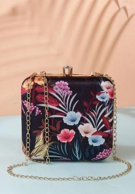 Blue Red Printed Box Clutch