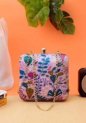 Pink Blue Printed Box Clutch