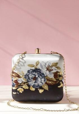 Blue Grey Printed Box Clutch