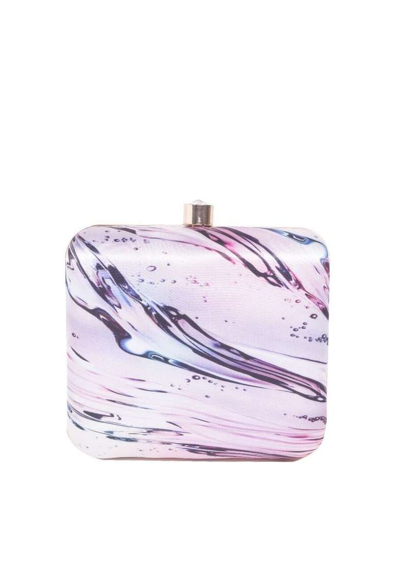 Lavender Gold Toned Printed Box Clutch - Indya