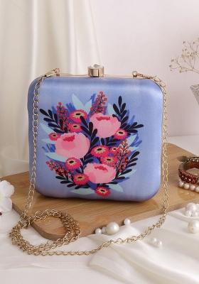 Women Blue Red Printed Box Clutch