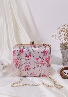 Pink Grey Printed Box Clutch