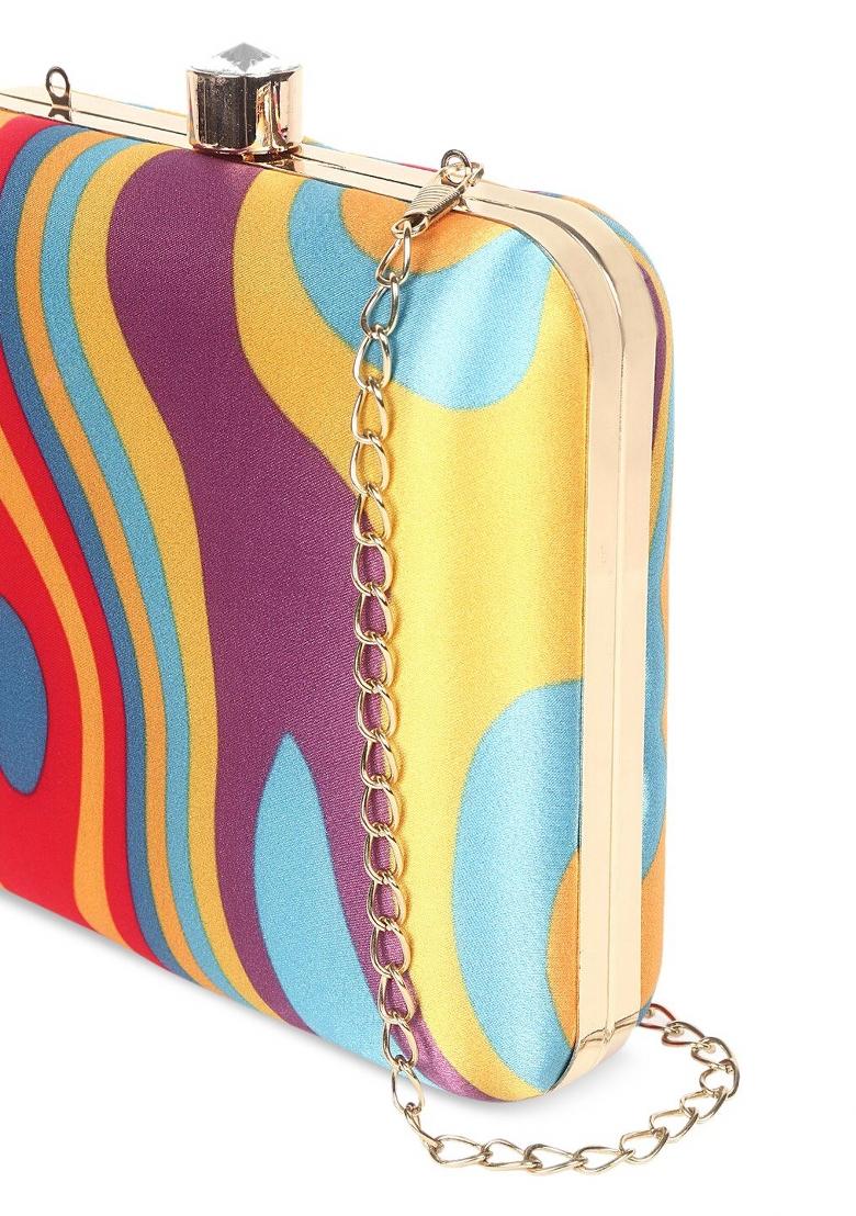 Multicoloured Printed Box Clutch