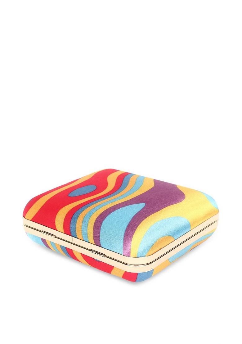 Multicoloured Printed Box Clutch