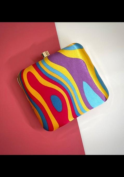 Multicoloured Printed Box Clutch