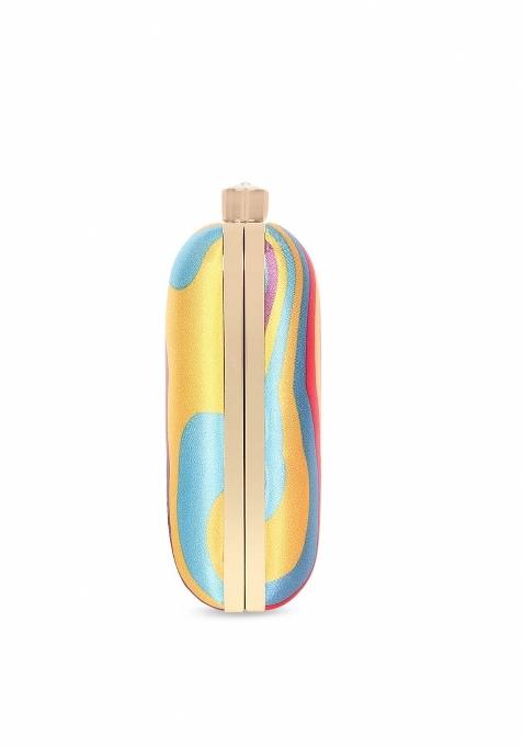 Multicoloured Printed Box Clutch