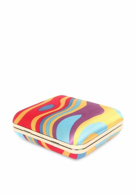 Multicoloured Printed Box Clutch