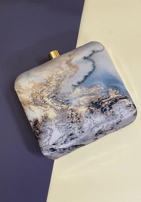 Blue Off White Printed Box Clutch